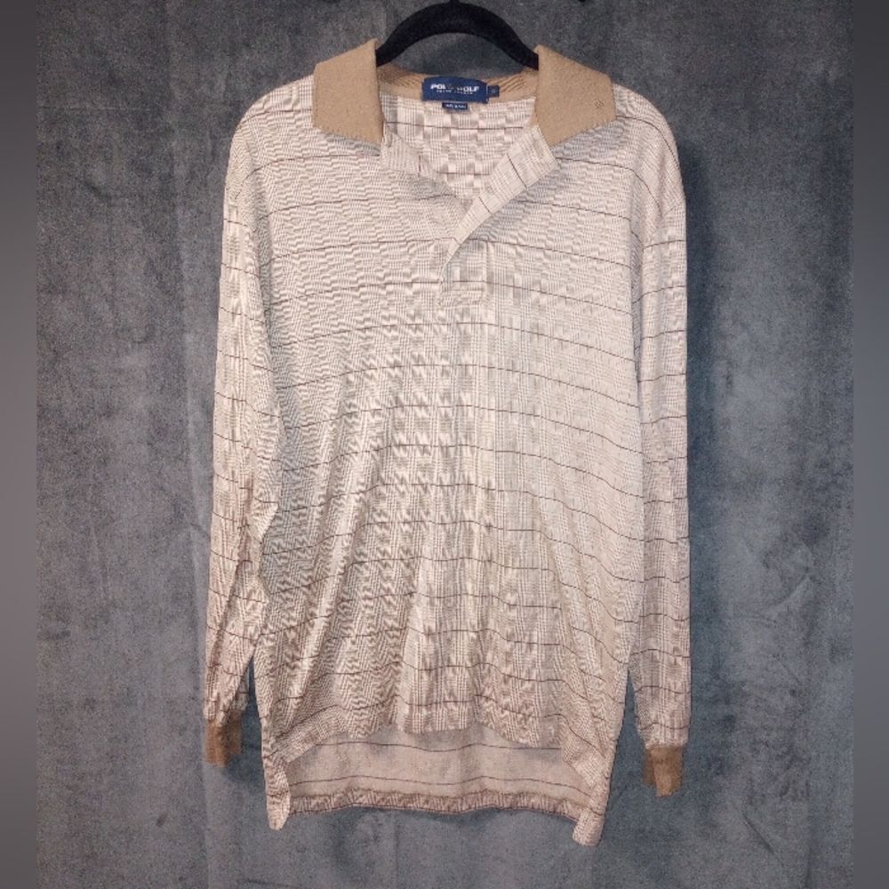 Vintage Polo Golf Tan/Brown Long Sleeve Polo Shirt Size Small EUC